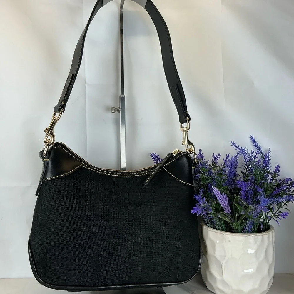 Dooney‎ & Bourke Hobo Black Nylon Shoulder Small Bag with Gold Details